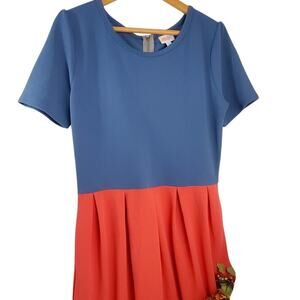 NWT LuLaRoe Amelia XL Dress Blue Coral Colorblock Zipper Pockets Womens Size